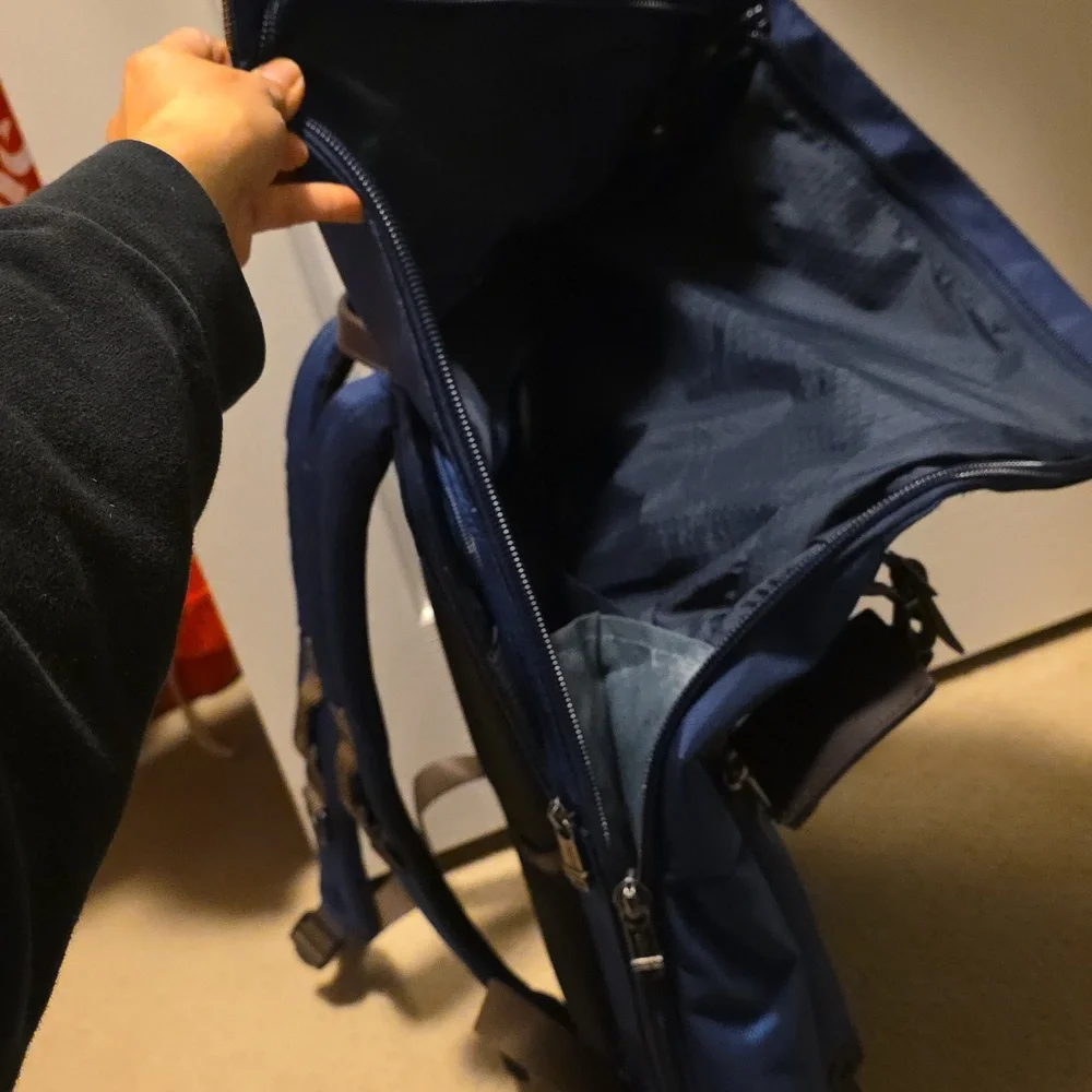 Tumi Navy and Brown Roll-Top Backpack